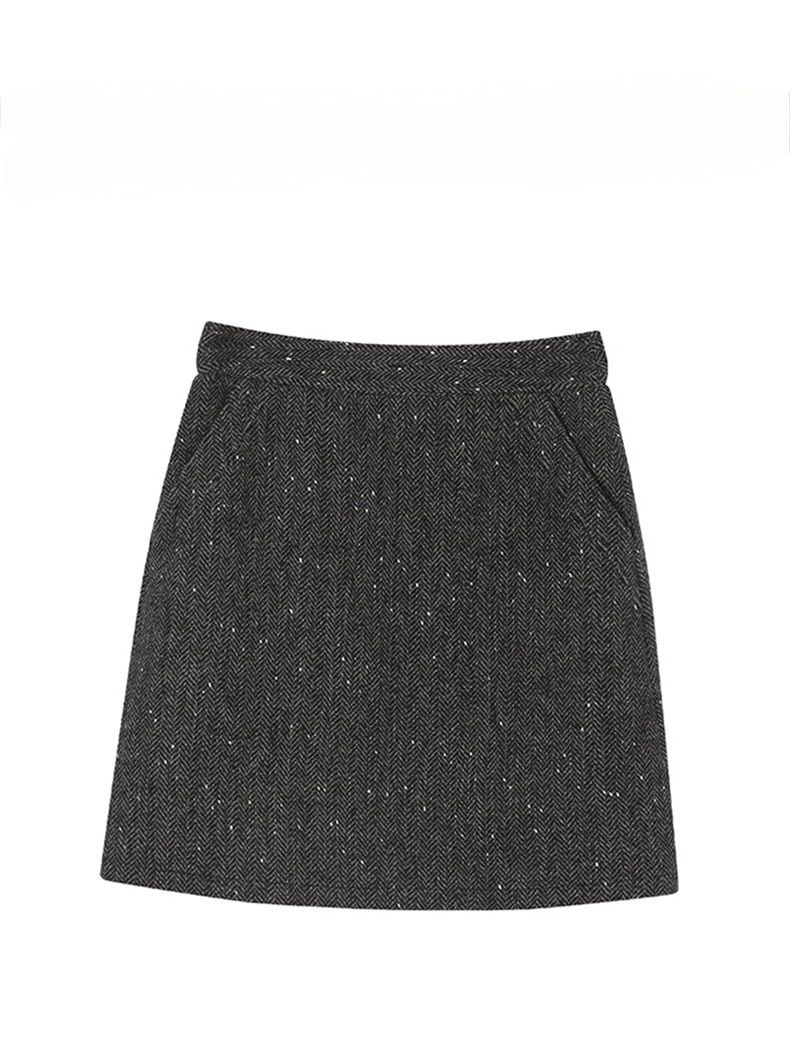 タイトスカート ヘリンボーン柄ツイード台形ミニスカート