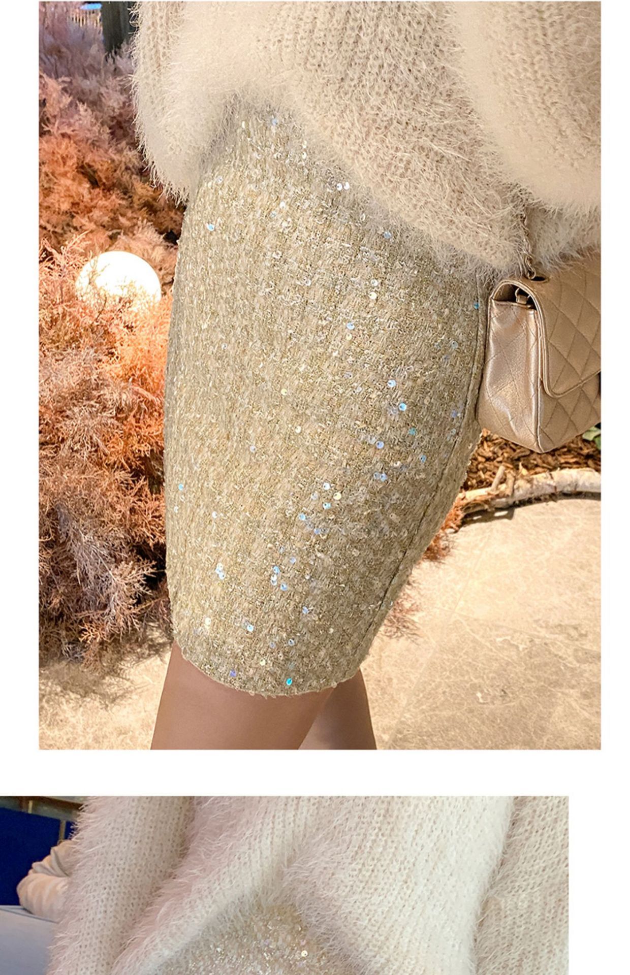 煌めくスパンコール装飾ミニ丈タイトスカート