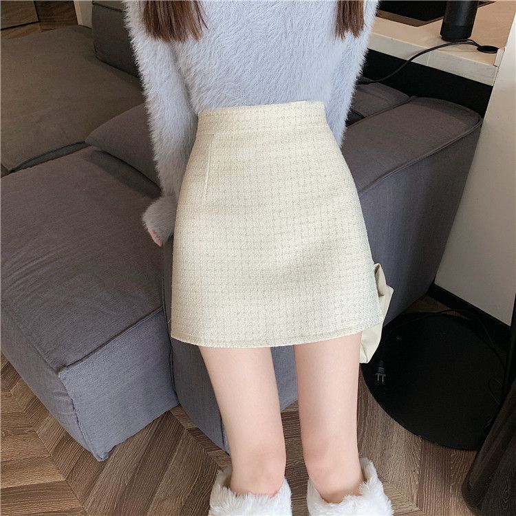 タイトスカート 上品ツイード素材台形ミニタイトスカート