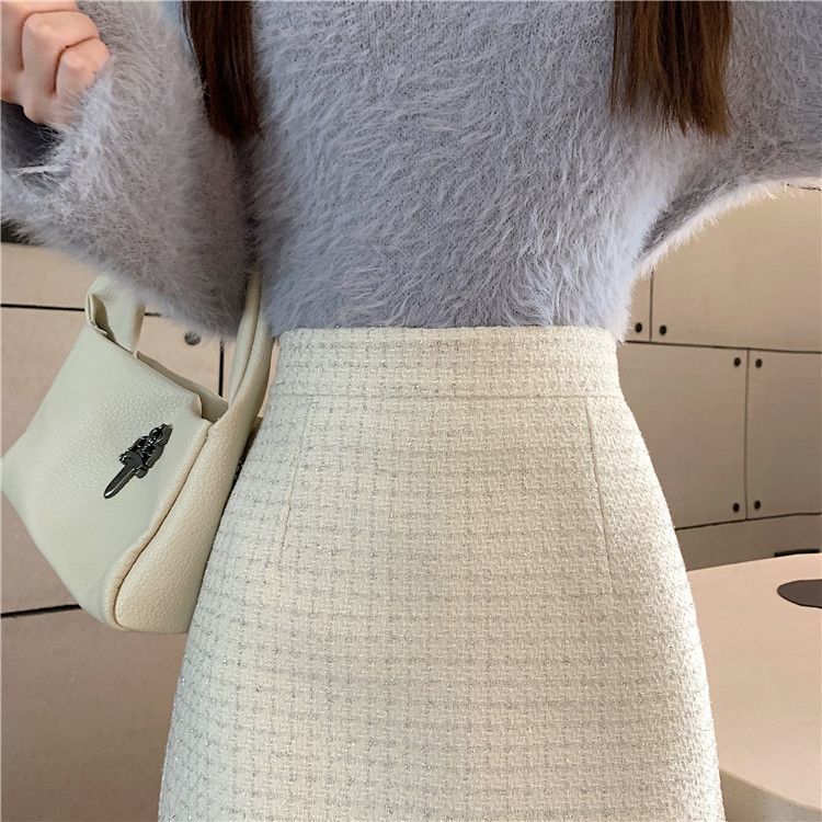 タイトスカート 上品ツイード素材台形ミニタイトスカート