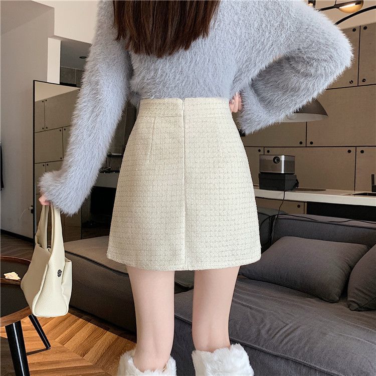 タイトスカート 上品ツイード素材台形ミニタイトスカート