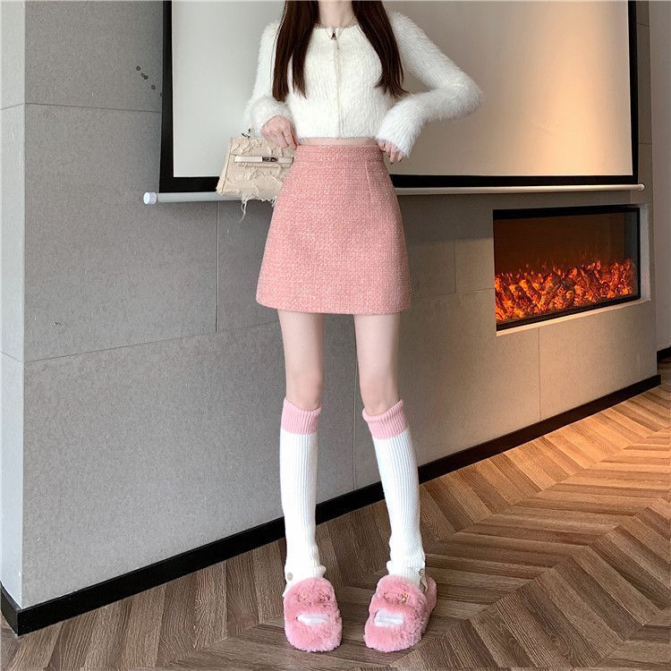 タイトスカート 上品ツイード素材台形ミニタイトスカート
