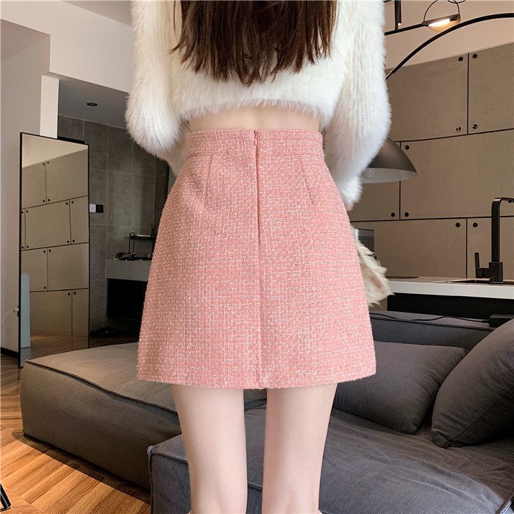タイトスカート 上品ツイード素材台形ミニタイトスカート