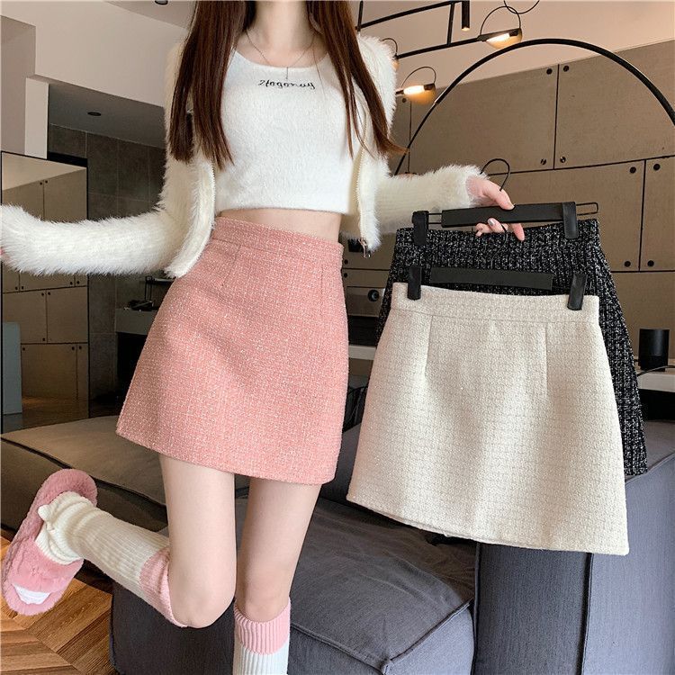 タイトスカート 上品ツイード素材台形ミニタイトスカート