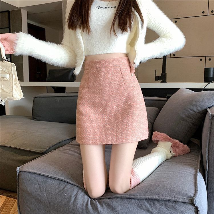 タイトスカート 上品ツイード素材台形ミニタイトスカート