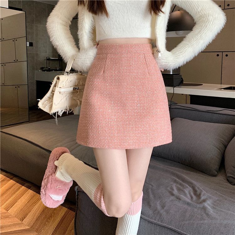 タイトスカート 上品ツイード素材台形ミニタイトスカート