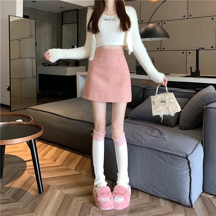 タイトスカート 上品ツイード素材台形ミニタイトスカート