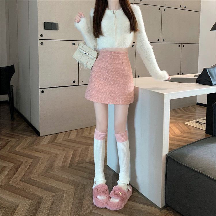 タイトスカート 上品ツイード素材台形ミニタイトスカート