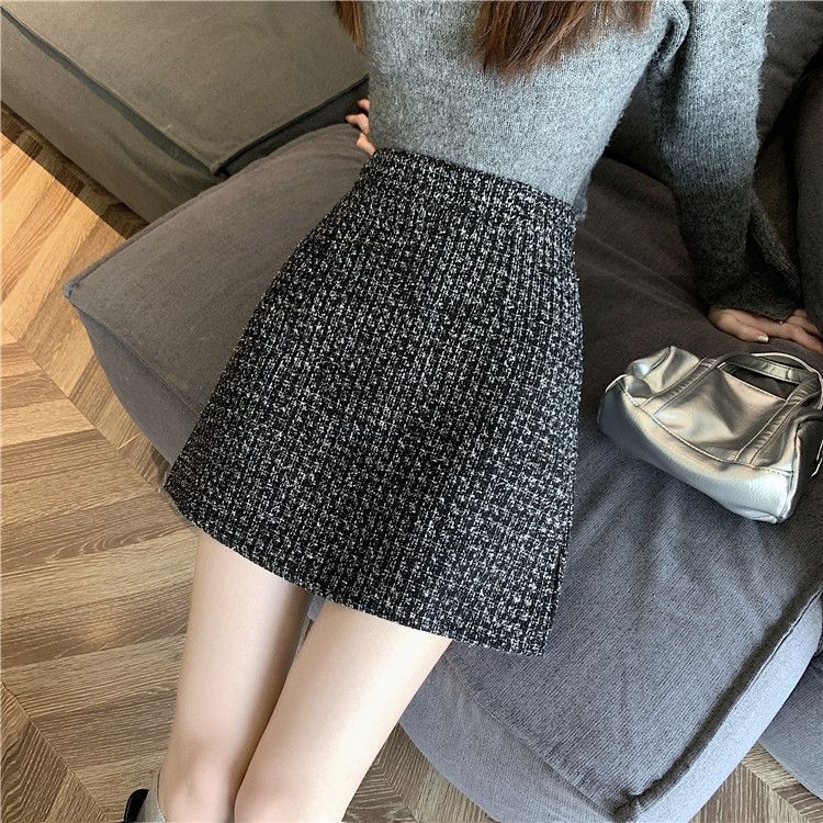 タイトスカート 上品ツイード素材台形ミニタイトスカート