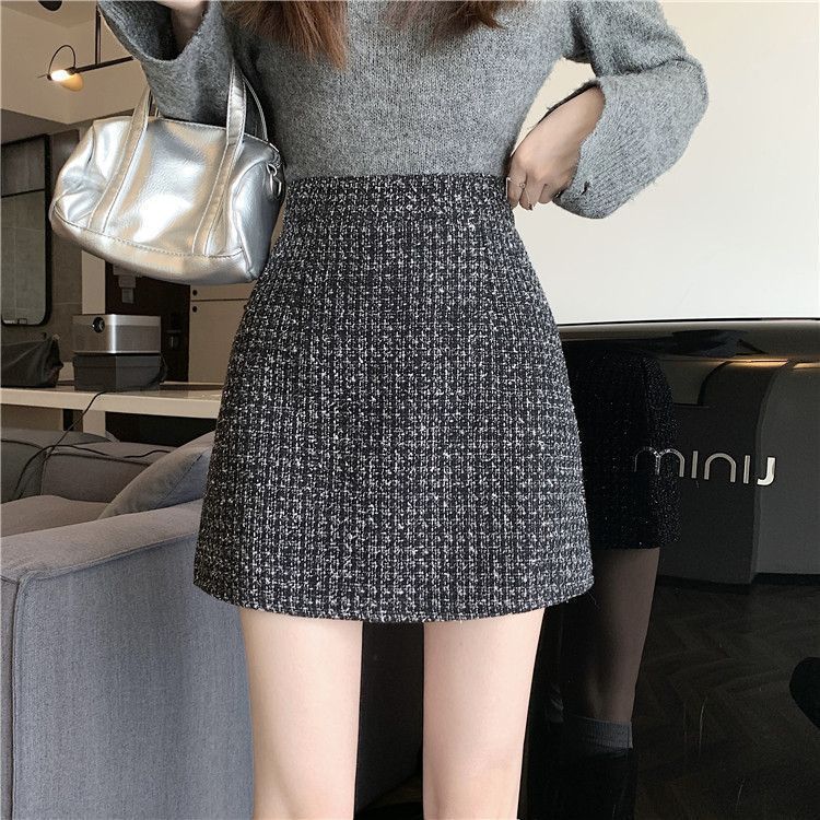 タイトスカート 上品ツイード素材台形ミニタイトスカート