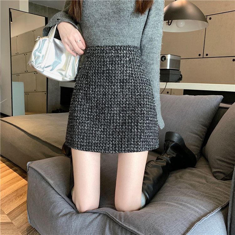 タイトスカート 上品ツイード素材台形ミニタイトスカート