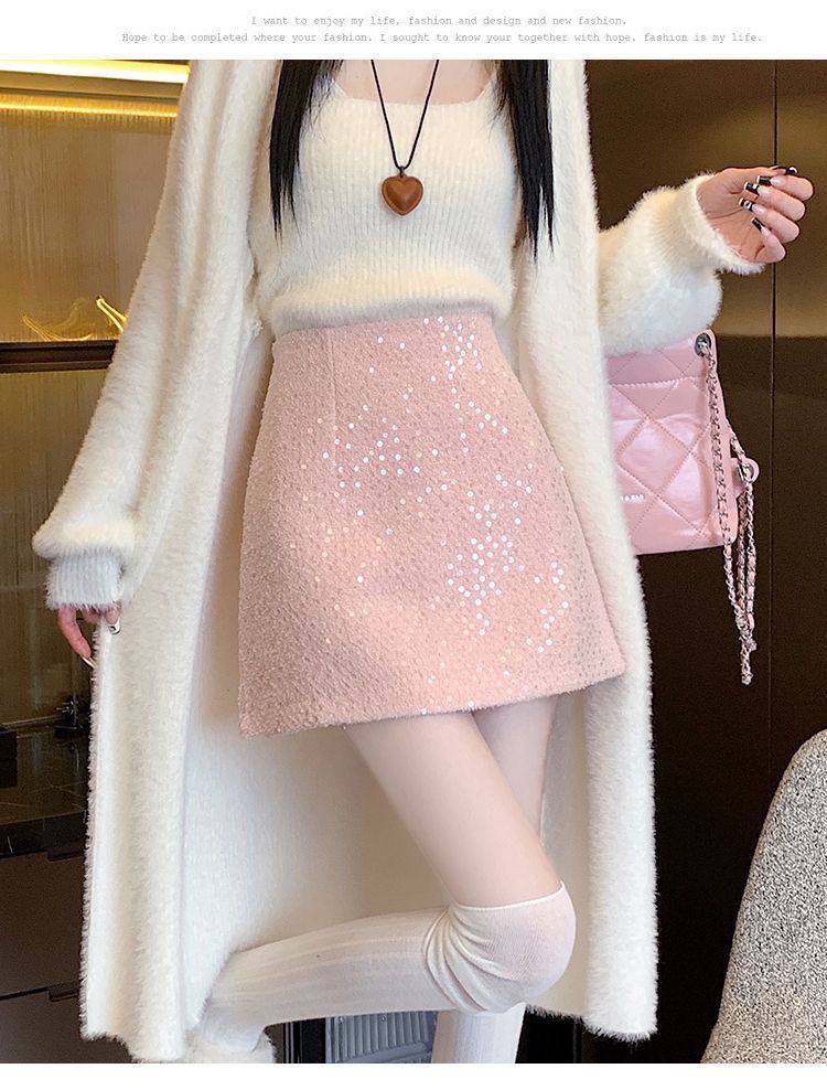 タイトスカート キラキラスパンコール台形ミニスカート