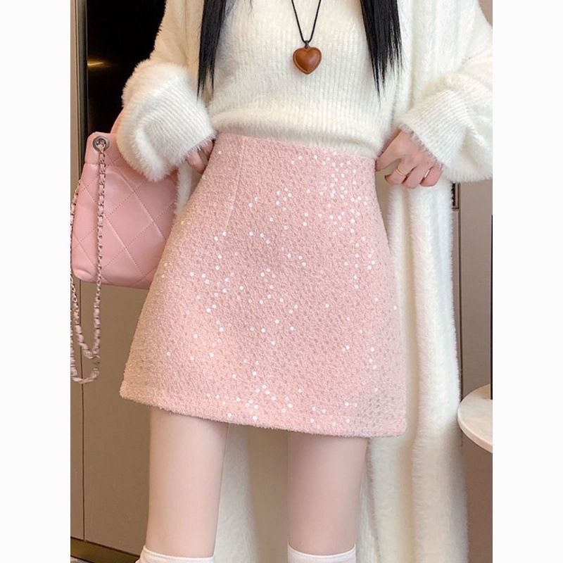 タイトスカート キラキラスパンコール台形ミニスカート