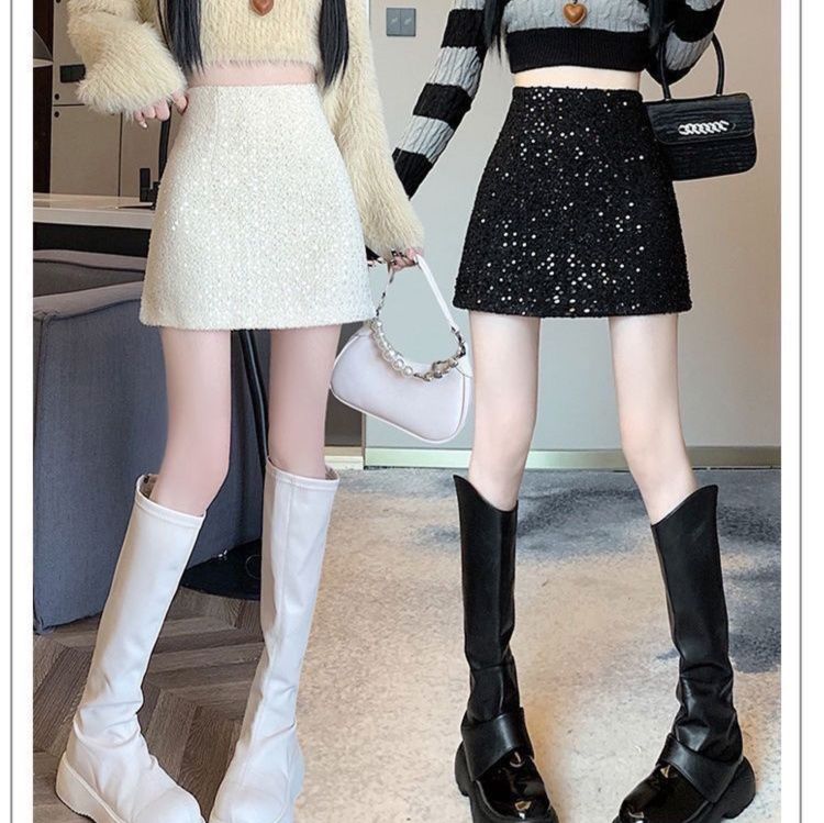 タイトスカート キラキラスパンコール台形ミニスカート