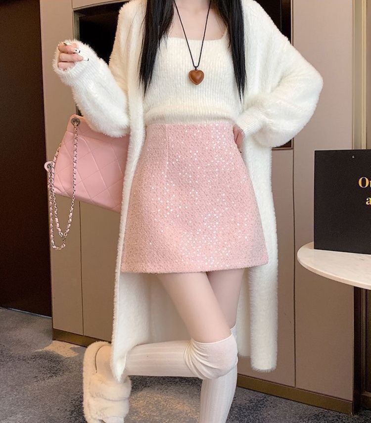 タイトスカート キラキラスパンコール台形ミニスカート