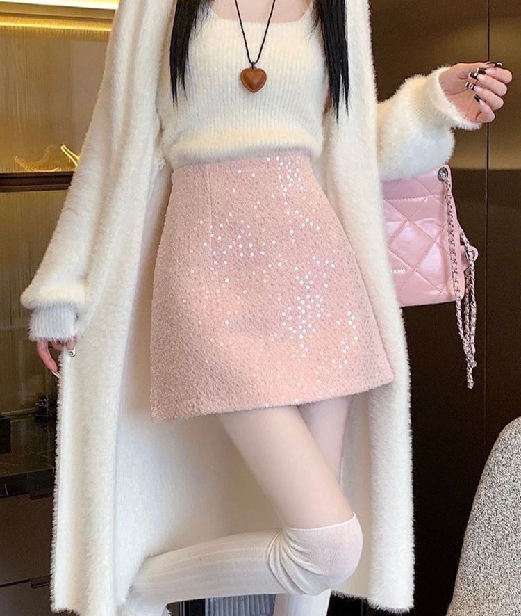 タイトスカート キラキラスパンコール台形ミニスカート