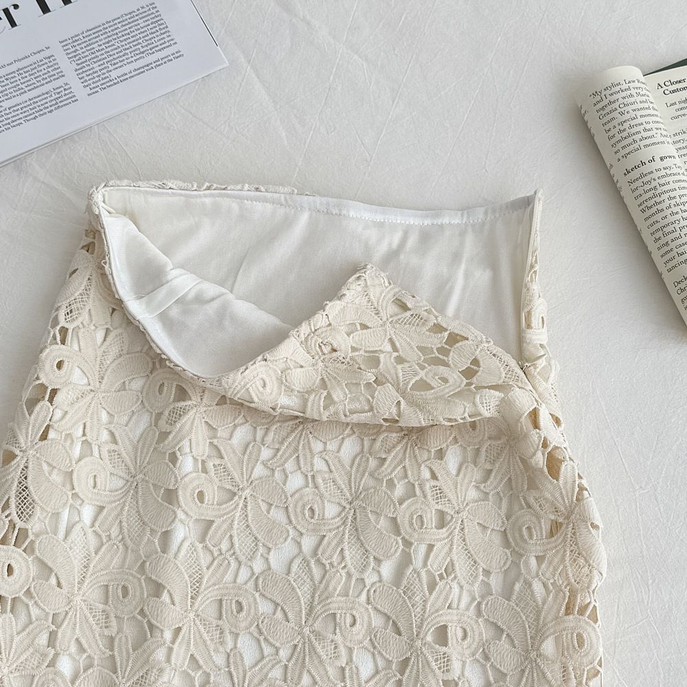 タイトスカート 総レース編み透かし模様マキシ丈タイトスカート