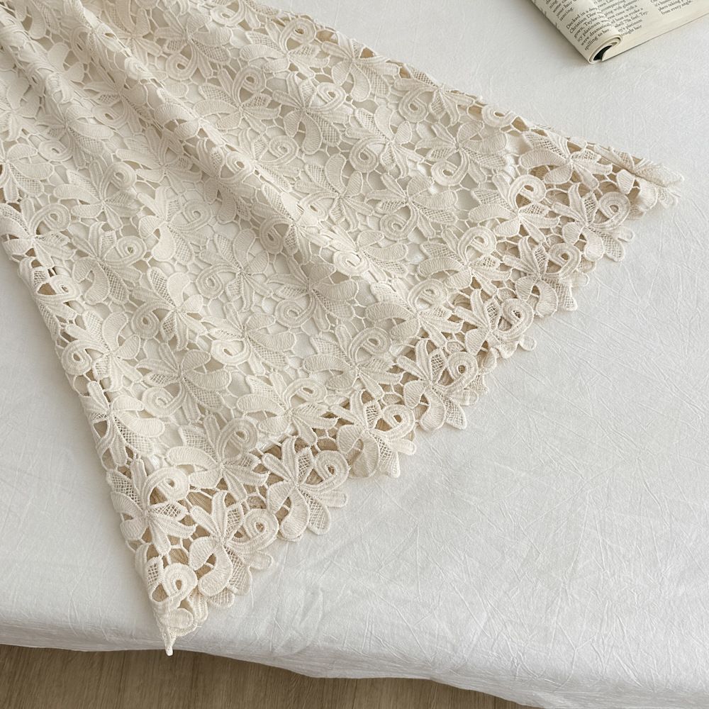 タイトスカート 総レース編み透かし模様マキシ丈タイトスカート