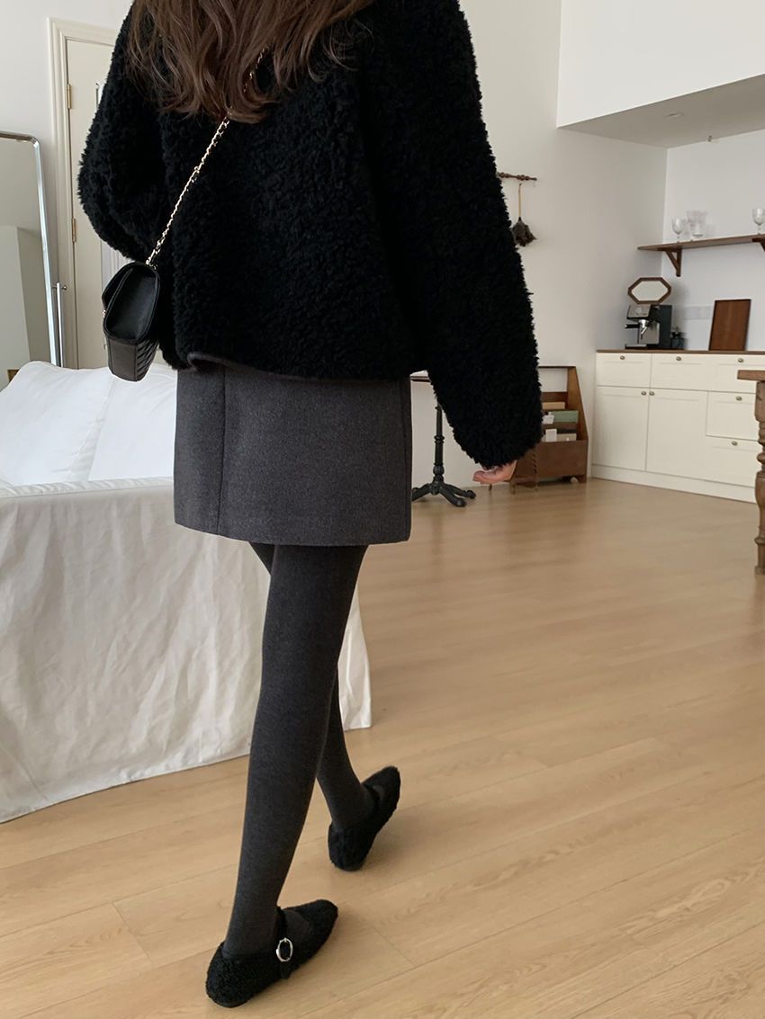 タイトスカート 上品ウール混台形シルエットミニタイトスカート