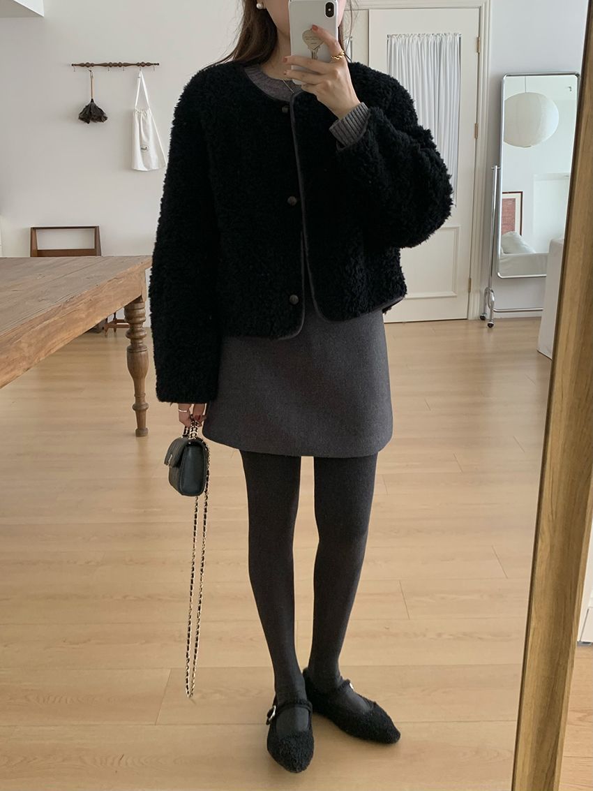 タイトスカート 上品ウール混台形シルエットミニタイトスカート