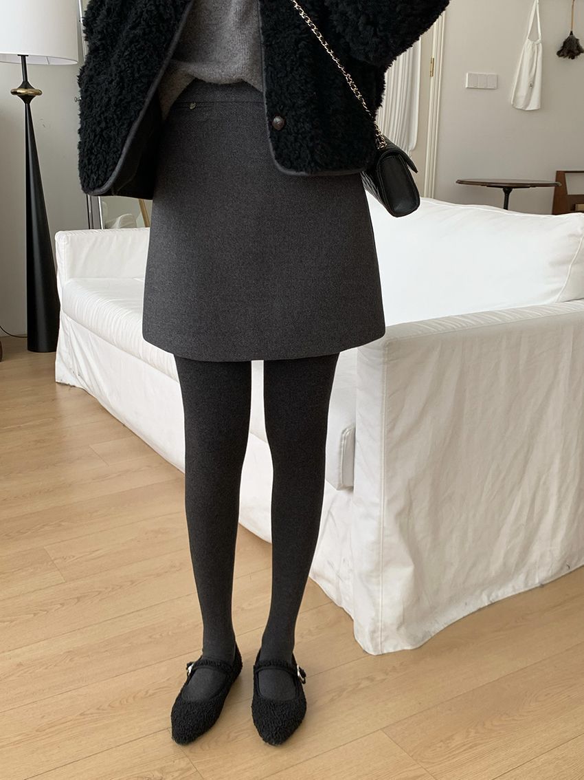 タイトスカート 上品ウール混台形シルエットミニタイトスカート