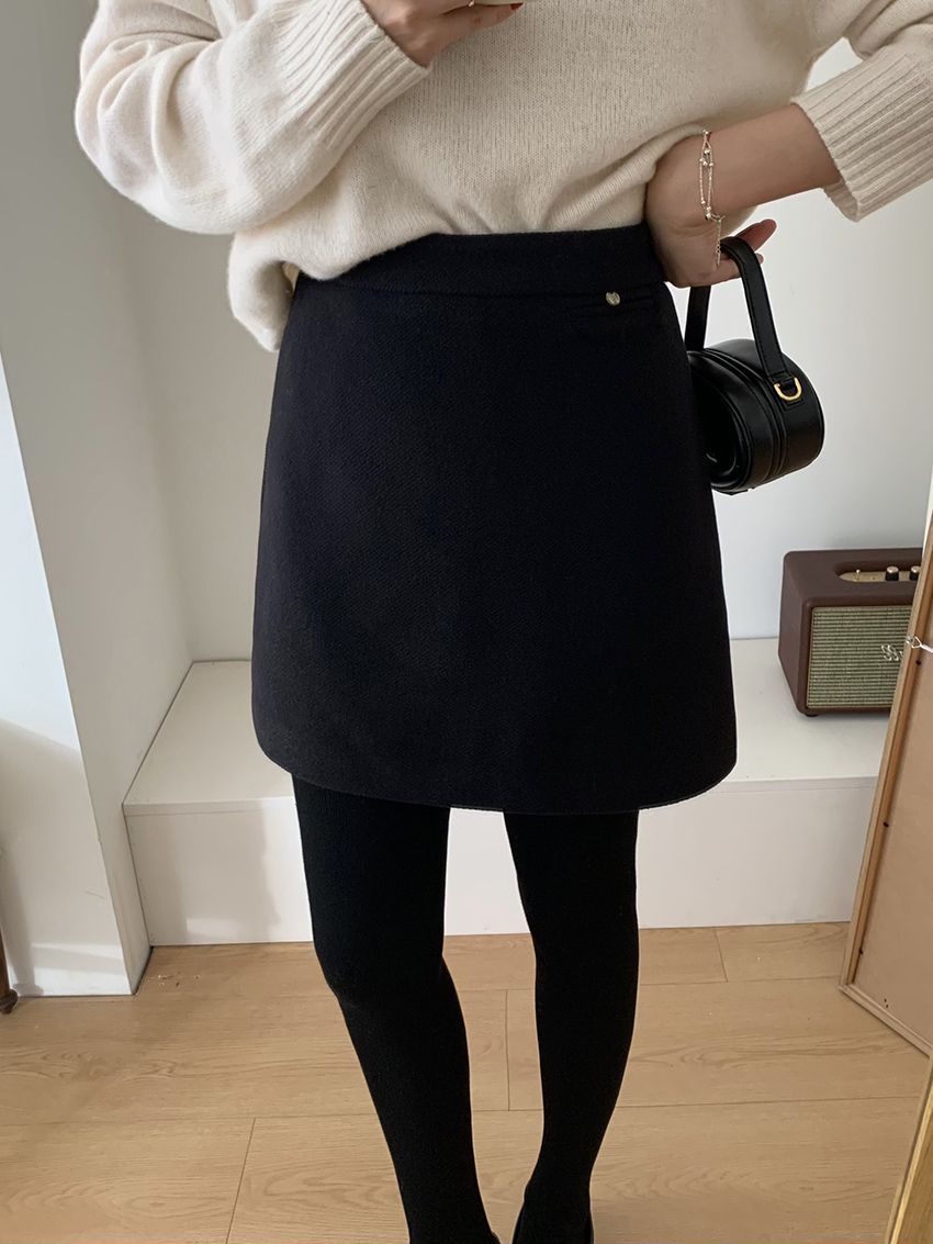 タイトスカート 上品ウール混台形シルエットミニタイトスカート