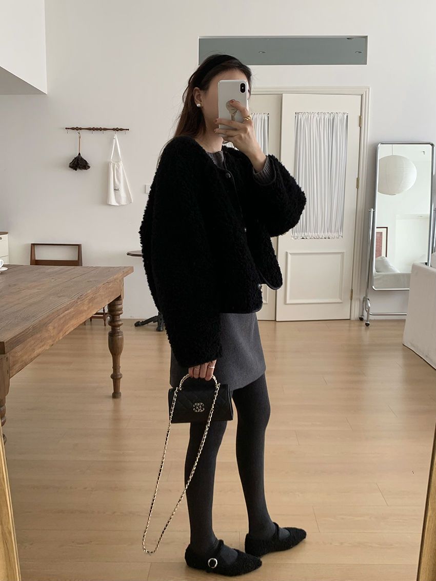 タイトスカート 上品ウール混台形シルエットミニタイトスカート