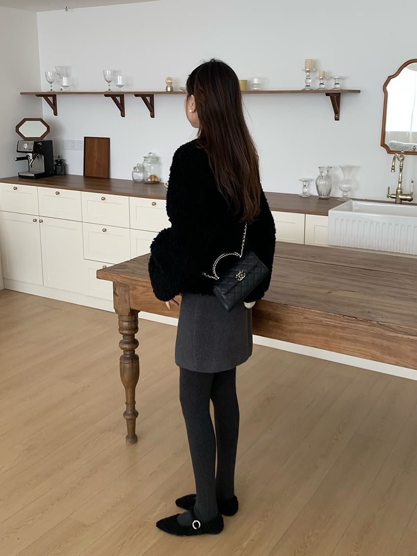 タイトスカート 上品ウール混台形シルエットミニタイトスカート