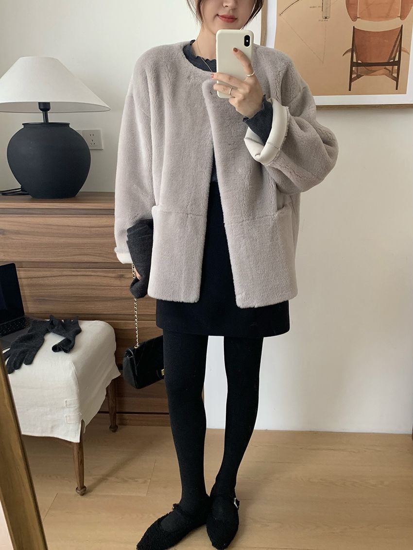 タイトスカート 上品ウール混台形シルエットミニタイトスカート