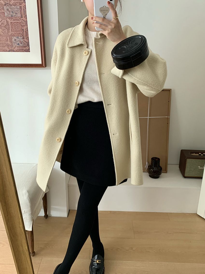 タイトスカート 上品ウール混台形シルエットミニタイトスカート