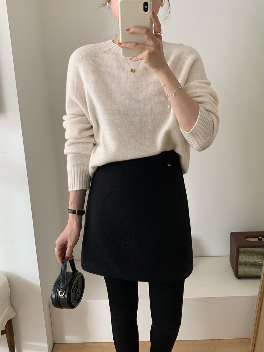 タイトスカート 上品ウール混台形シルエットミニタイトスカート