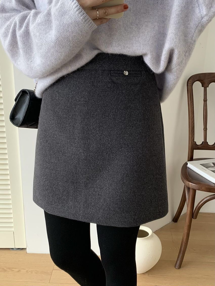タイトスカート 上品ウール混台形シルエットミニタイトスカート