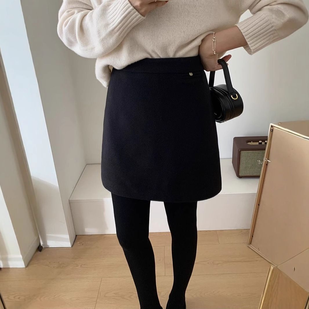 タイトスカート 上品ウール混台形シルエットミニタイトスカート