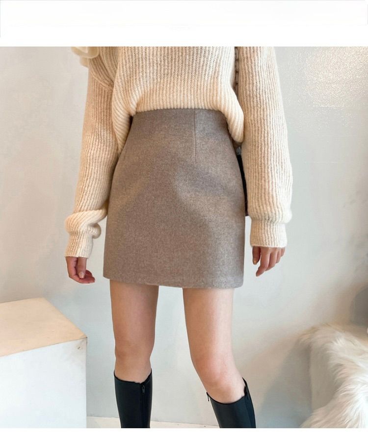 タイトスカート ウール混紡素材のシンプルミニ丈タイトスカート