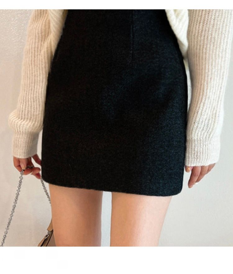 タイトスカート ウール混紡素材のシンプルミニ丈タイトスカート