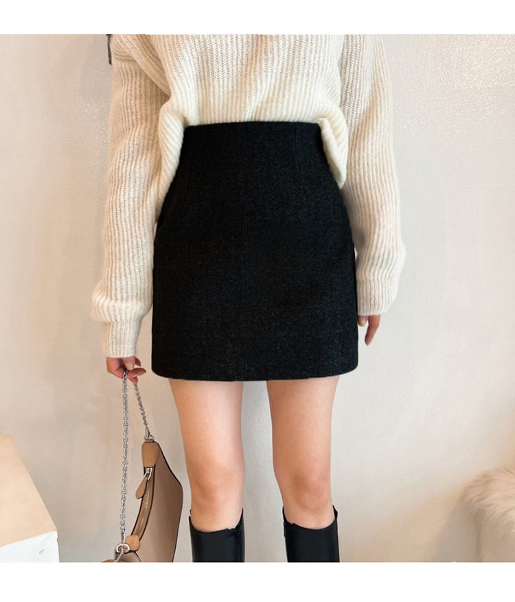 タイトスカート ウール混紡素材のシンプルミニ丈タイトスカート