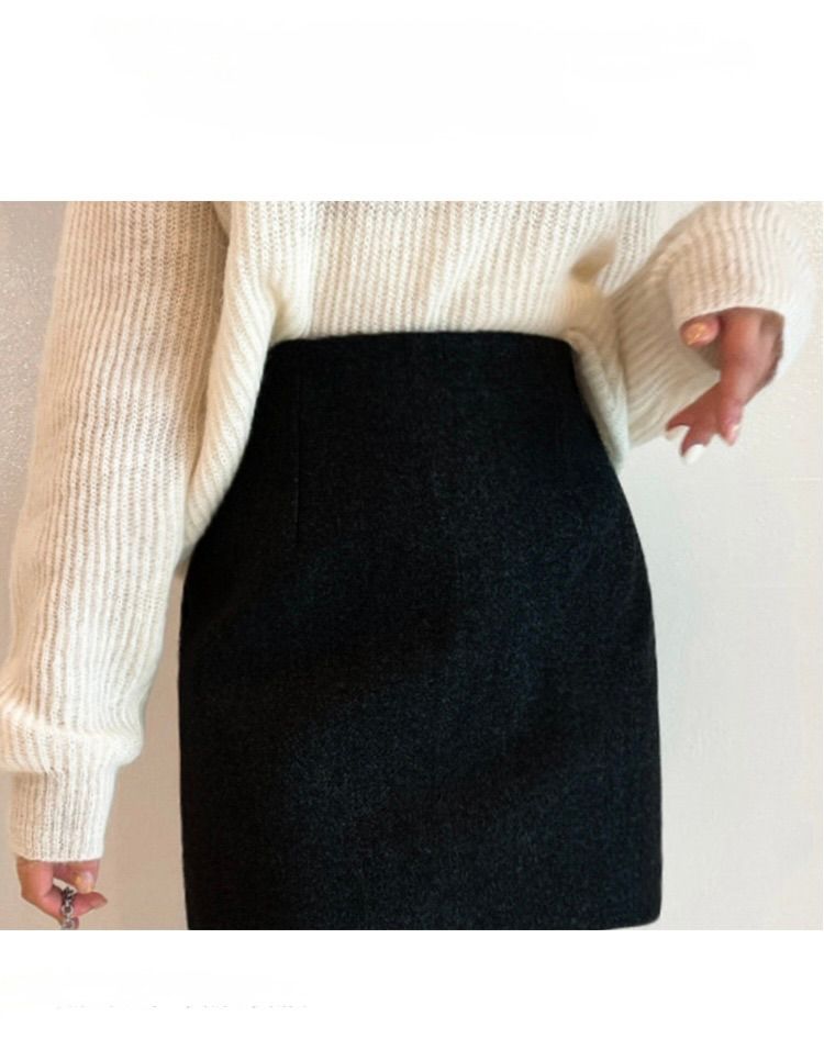 タイトスカート ウール混紡素材のシンプルミニ丈タイトスカート