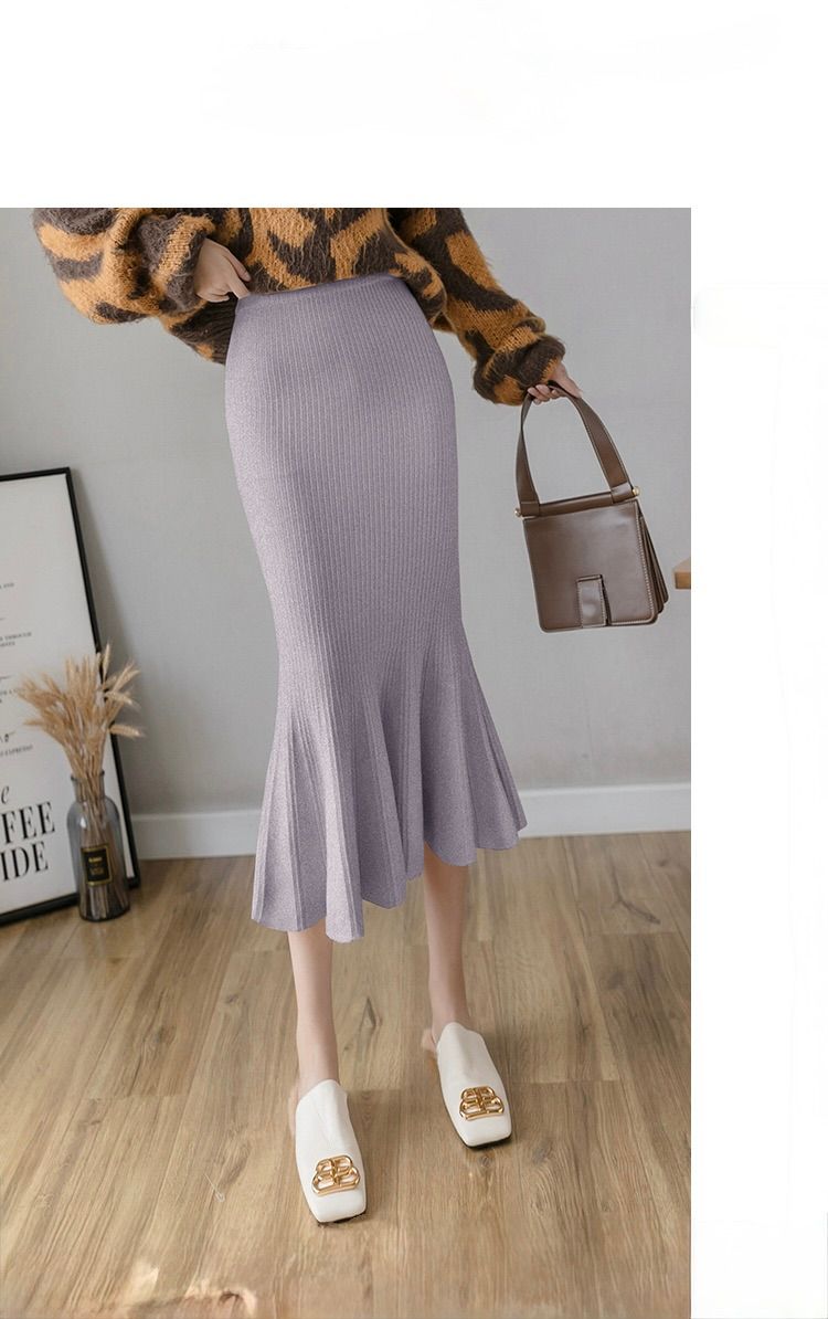 タイトスカート 裾フレアリブニットタイトスカート