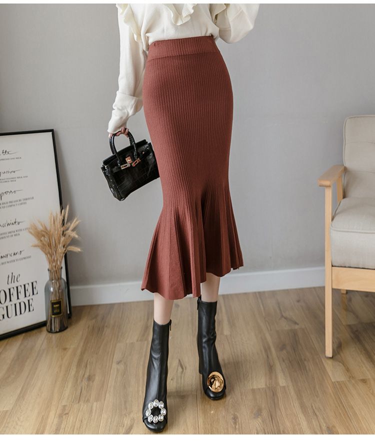 タイトスカート 裾フレアリブニットタイトスカート