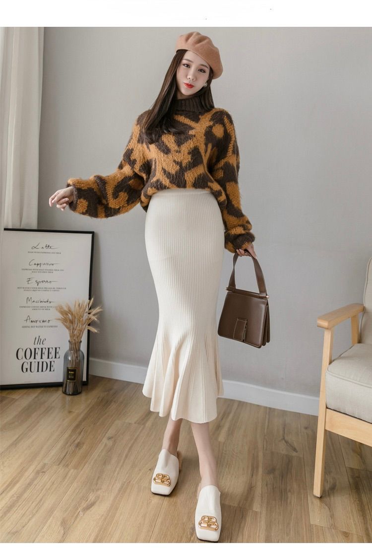 タイトスカート 裾フレアリブニットタイトスカート