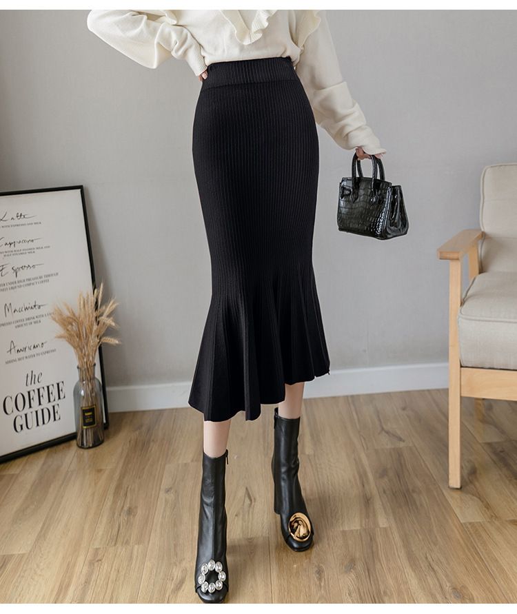 タイトスカート 裾フレアリブニットタイトスカート