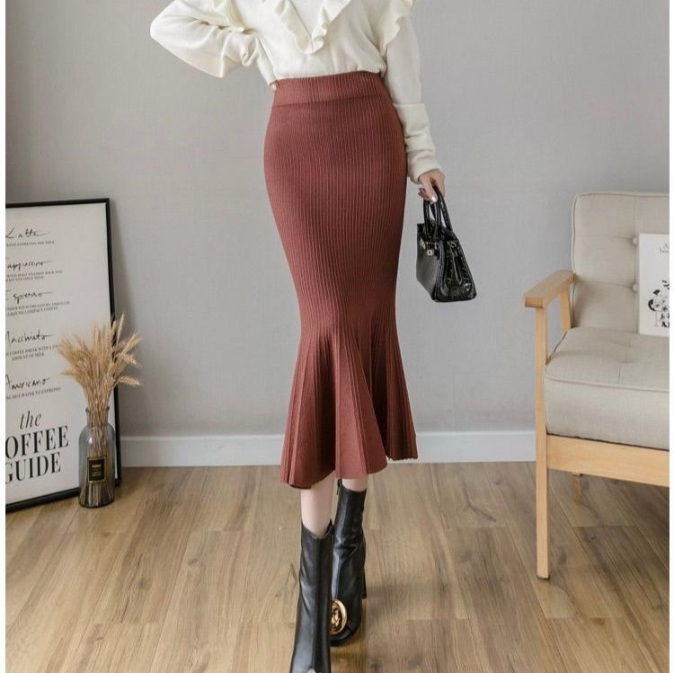 タイトスカート 裾フレアリブニットタイトスカート