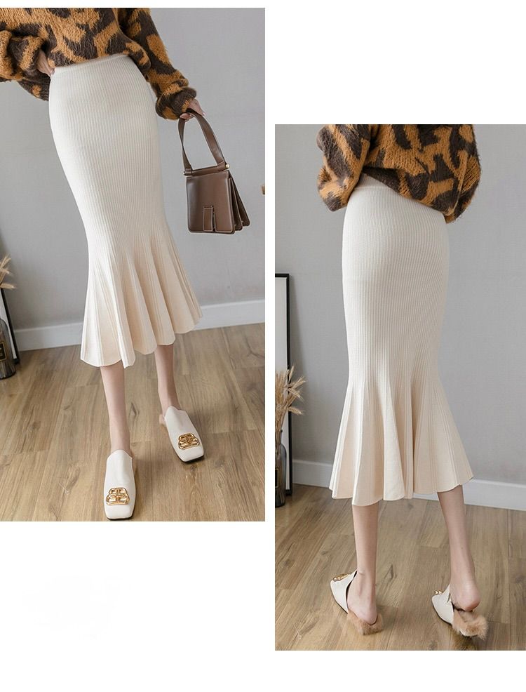 タイトスカート 裾フレアリブニットタイトスカート