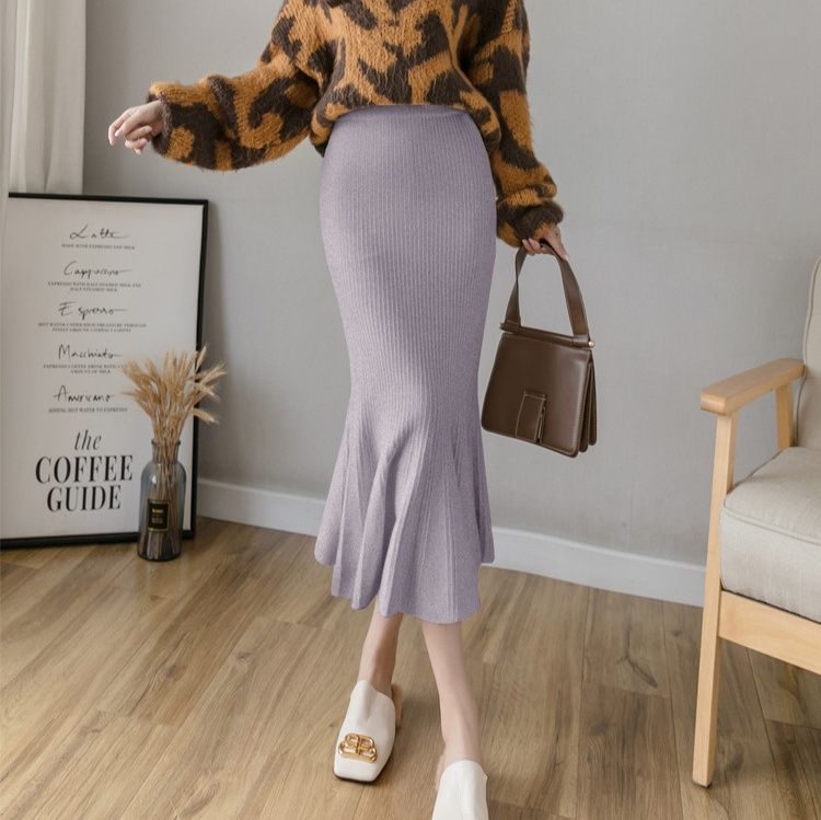 タイトスカート 裾フレアリブニットタイトスカート