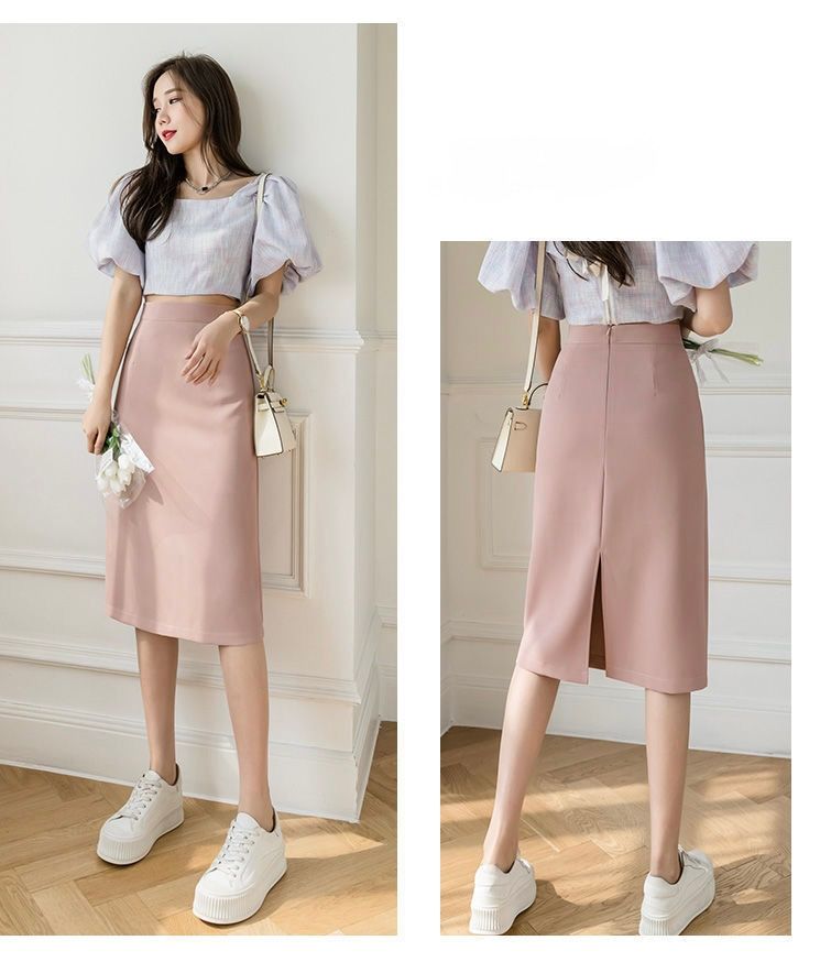 タイトスカート フロントスリット入りハイウエストタイトスカート