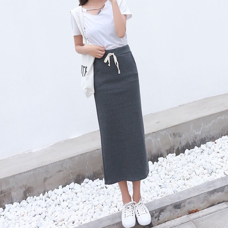 タイトスカート 紐付きハイウエストロングタイトスカート