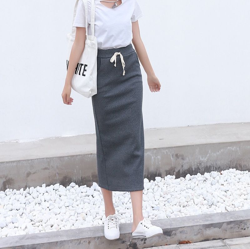 タイトスカート 紐付きハイウエストロングタイトスカート