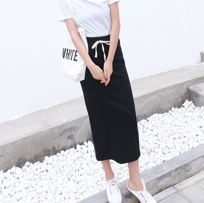 タイトスカート 紐付きハイウエストロングタイトスカート