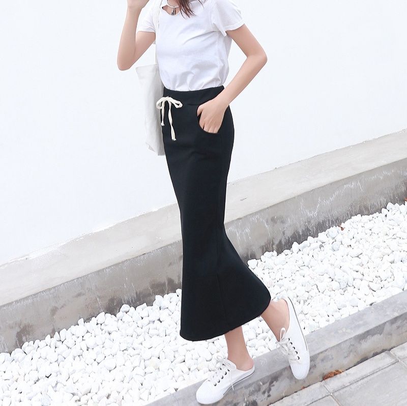 タイトスカート 紐付きハイウエストロングタイトスカート