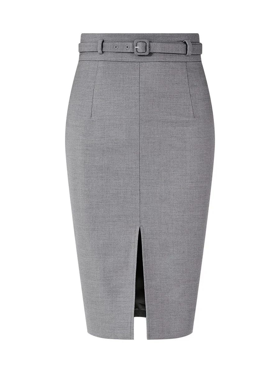 タイトスカート ベルト付きスリット入りオフィスタイトスカート